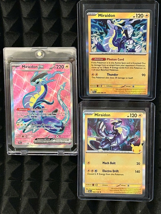 Pokemon Other - Pokémon TCG Miraidon 3-Card Holo Bundle-Scarlet & Violet full Art +bonus extras